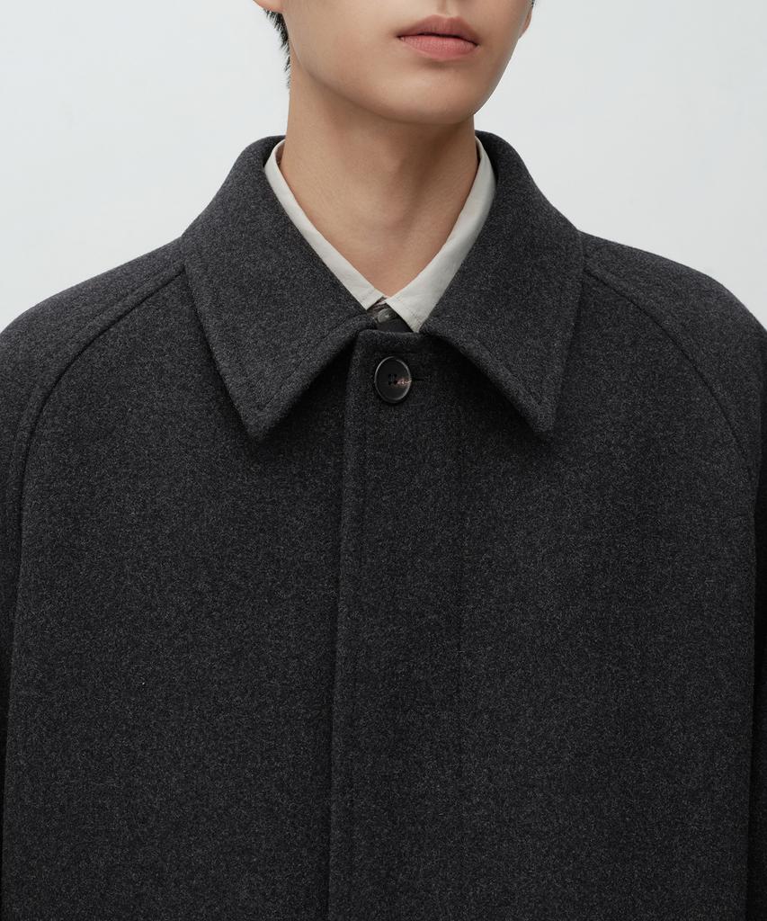 MUSINSA STANDARD Wool Blend Oversized Half Balmacaan Coat [Charcoal Grey]