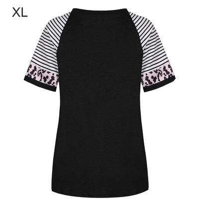 Women Leopard Stripe Print Crew Neck Short Sleeve Shirt