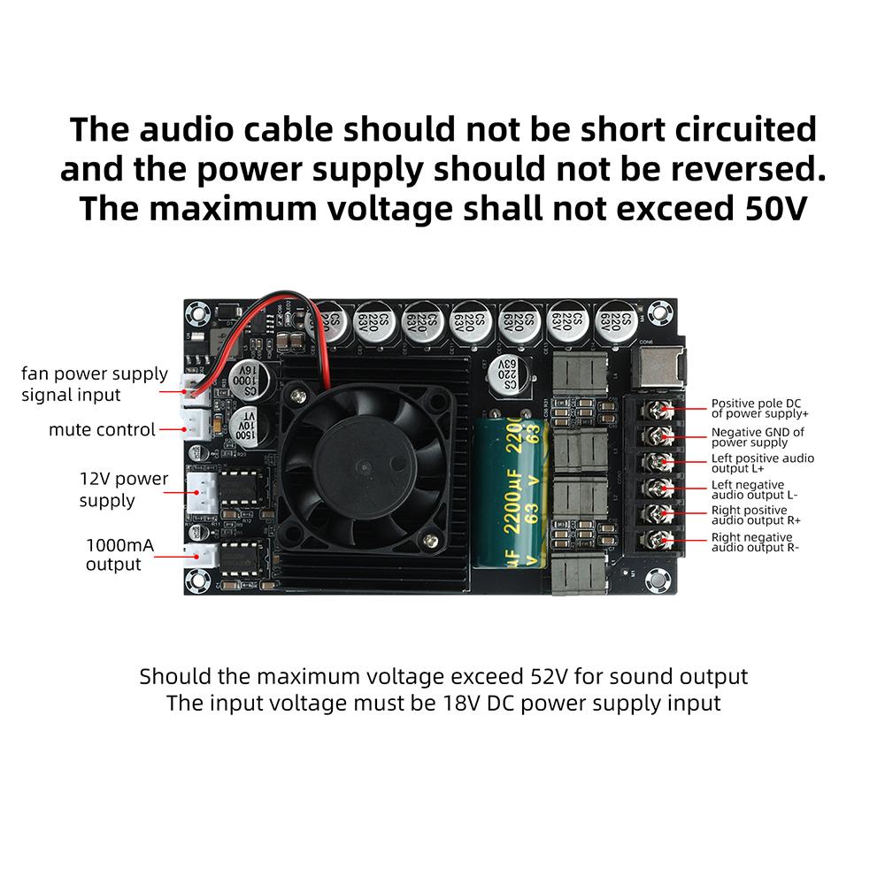 DC 18-55V TPA3255 Fever HIFI Digital Amplifier Board 300W+300W High Power Stereo Amplifier Module No Bluetooth