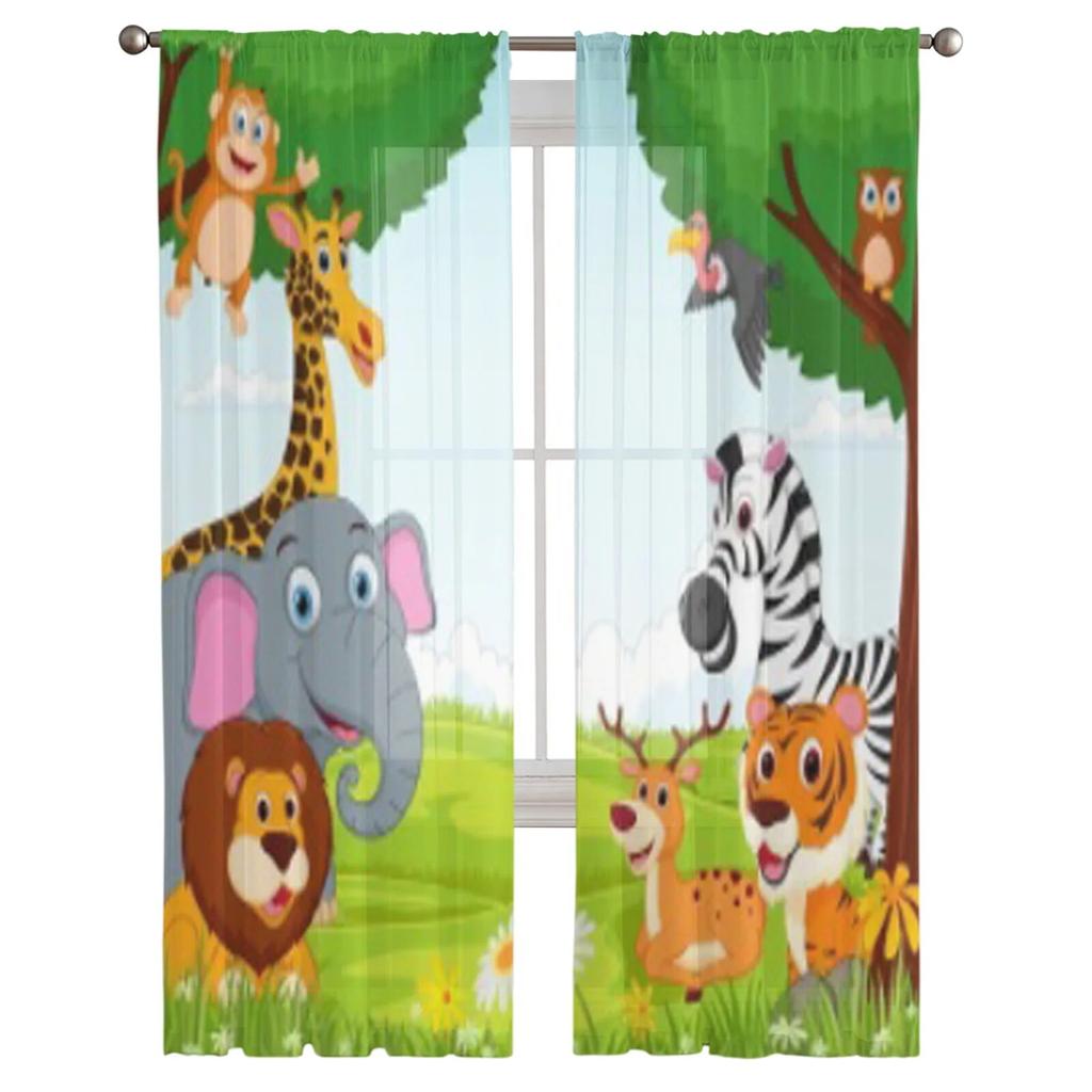 Animal Cartoon In The Jungle Tulle Sheer Curtains for Living Room the Room Bedroom Kitchen Decoration Voile Organza Curtains
