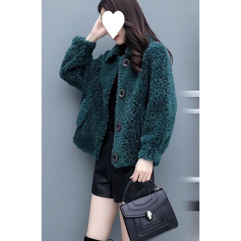 Pelz All-in-one Mantel für Damen Herbst und Winter Lammfellmantel Koreanischer Stil Lockerer Mantel