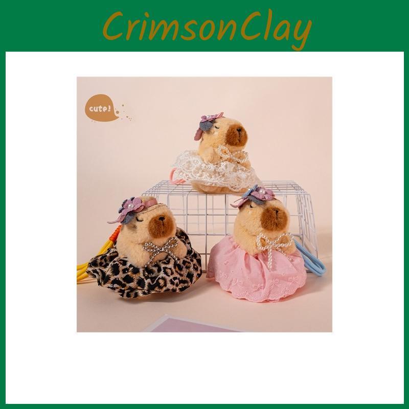 Søt blomsterhodeplagg sløyfe capybara plysjdukke anheng til gave og dekor