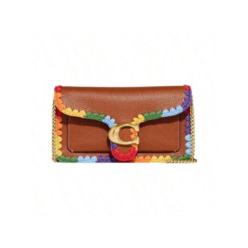 

COACH Swinger 20 Solid Color Gold Logo Rainbow Hook-Edge Zipper Shoulder Bag, Small Size, Women s, Brown CJ785 коричневый