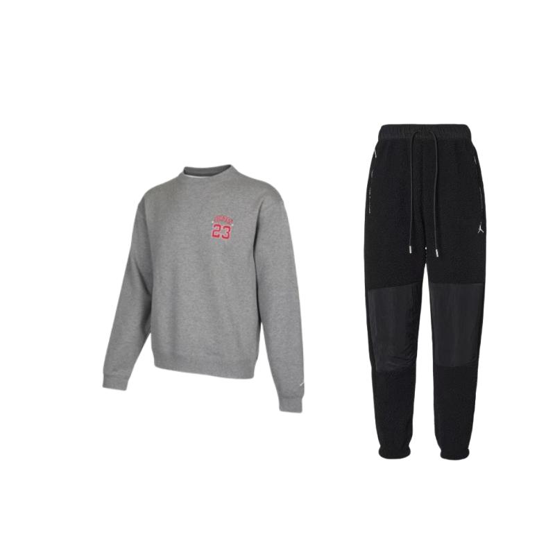 

Jordan Embroidered Logo Pullover Crew Neck Long Sleeve Elastic Waist Long Pants Casual Sports Suit Men suit DV1570-010+DR6421-091 M