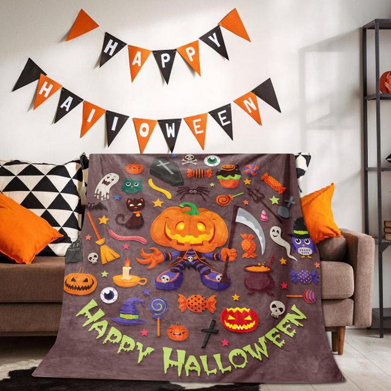 Spooky Blanket Halloween Horror Ghost Pumpkin Witch Blankets And Throws Soft Halloween Fall Blanket Warm Blanket For Napping