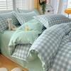 Plant Thickened Three Four Piece Bed Sheet Set Blue And White Large Grid