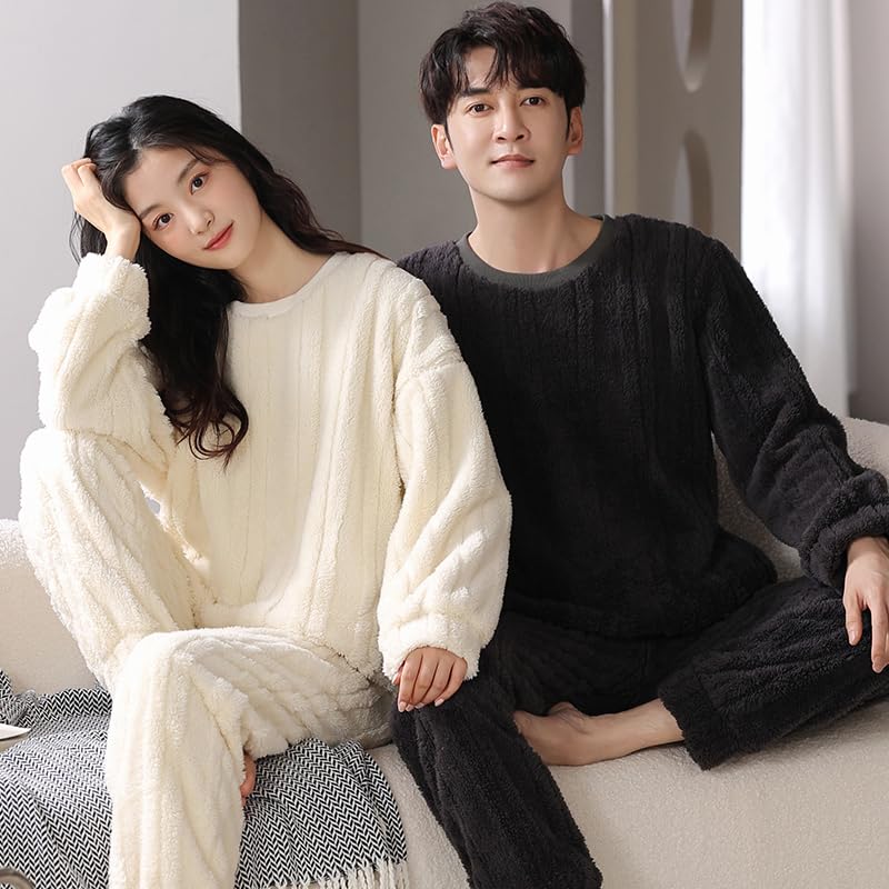 Luddig Långärmad Loungewear för Män och Matchande Par Topp och Byxor Rund Varm och Perfekt som en Julklapp för Höst och Vinter D.IIZOO