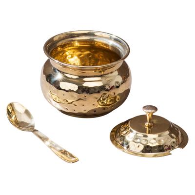 Mosiężny garnek na Ghee (200 ml), Mosiężny Garnek na Ghee z Łyżką i Pokrywką, P-TAL