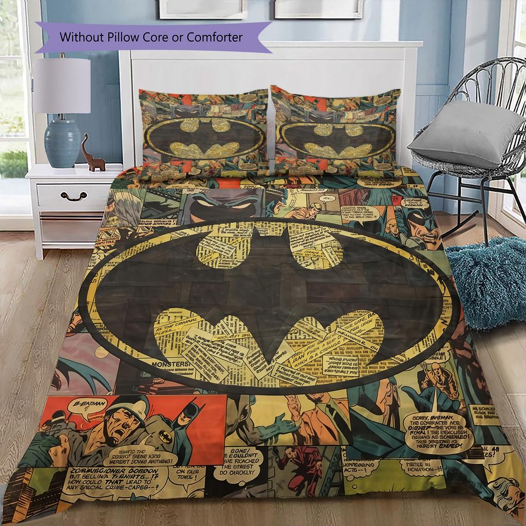 Batman Symbol Bedding Set, 1 Duvet Cover & 2 Pillowcases, Simple Home Decor, Great Gift