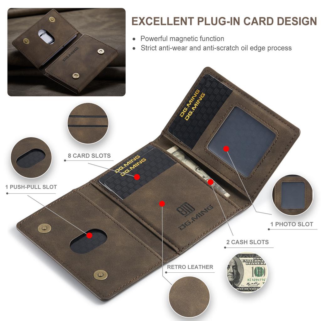 Tri-fold card bag, card cover, high-end retro PU card bag, leather case, multi-functional magnetic card bag