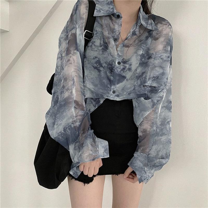 Shirts Women Fashion Tie Dye Gothic Top Loose Casual Clothes Sun-proof Embroidery All-match Summer Holiday