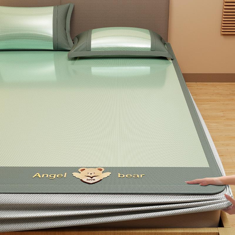 Machine Washable 3-Piece Ice Silk Cooling Mat Set with 2 Pillowcases, Breathable Summer Bed Sheet for Home Dorm, Soft Fitted Sheet