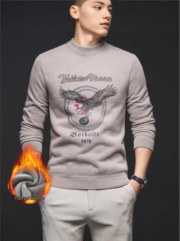 Men's Cross-border Casual Printed Long Sleeve Sweater - Warm, Simple, Versatile, Round Neck.