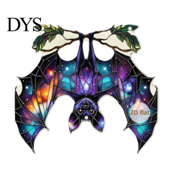 Halloween Window Decor 2D Acrylic Decoration with Chain, Bell, Stained Glass Ghost Bat Festive Wall Hanging Pumpkin Suncatcher Decor, Ornament