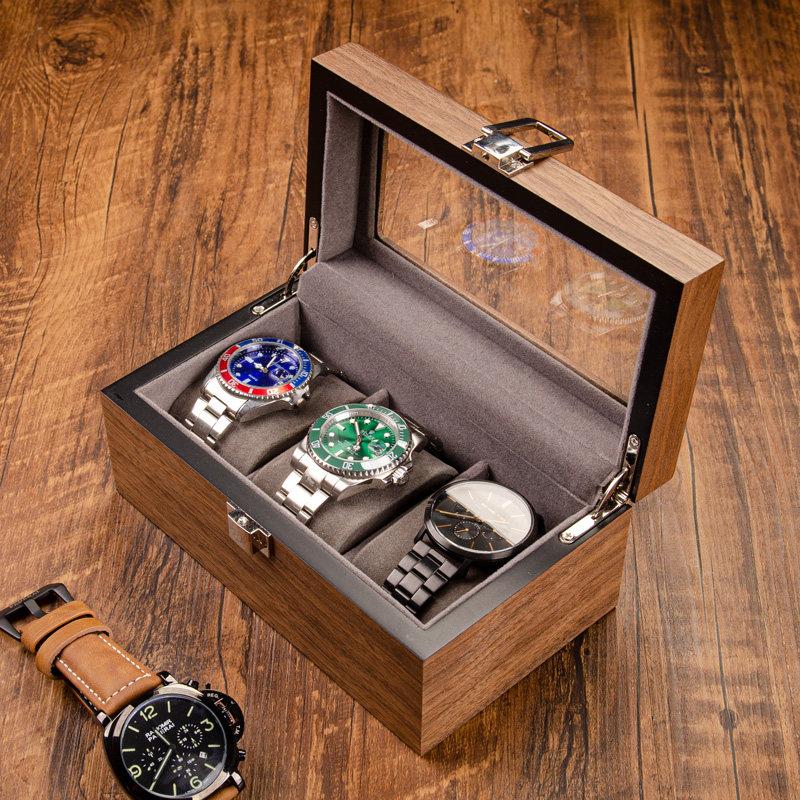 

Шкатулка для часов с текстурой грецкого ореха - Высококлассный дисплейный кейс со стеклянной крышкой для мужских автоматических часов, Пылезащитный домашний органайзер