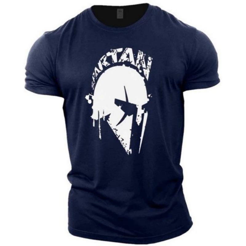Men's Comfortable and Breathable Round Neck T-shirt Spartan Warrior Print Pattern Suitable for Summer Outdoor Casual Wear