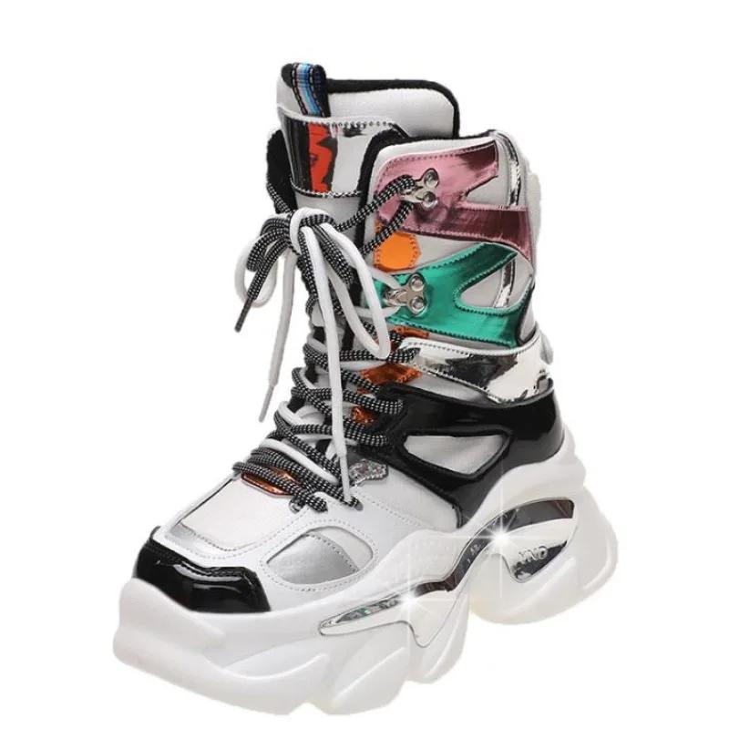 Modedesigner High Platform Schuhe Neue Herbst Winter Damen Stiefeletten Keile Winter Casual Dad Sneaker Leder Chunky Stiefel Frau