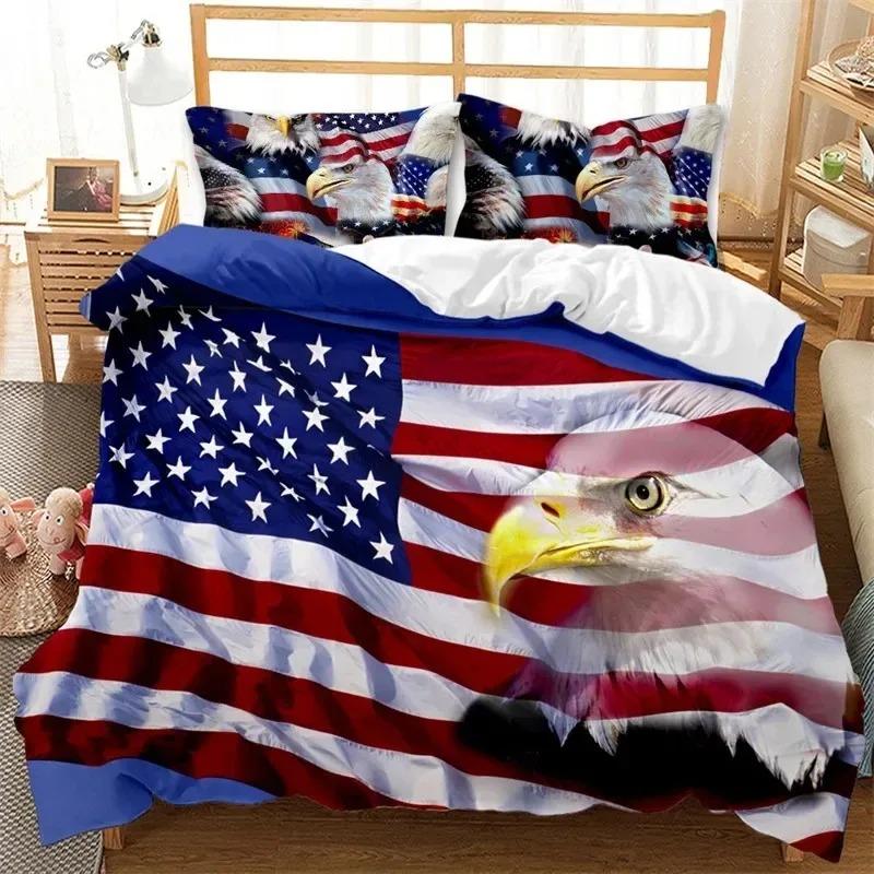 Housse de couette Drapeau Américain Taille King Créative Ensemble de literie patriotique USA pour Adultes Adolescents Housse de couette en Microfibre
