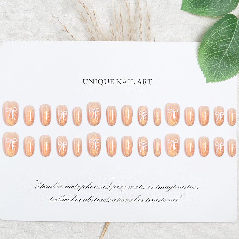 Gold Gradient Cat Eye Wearable Nail Stickers - High-End False Nail Art Pieces