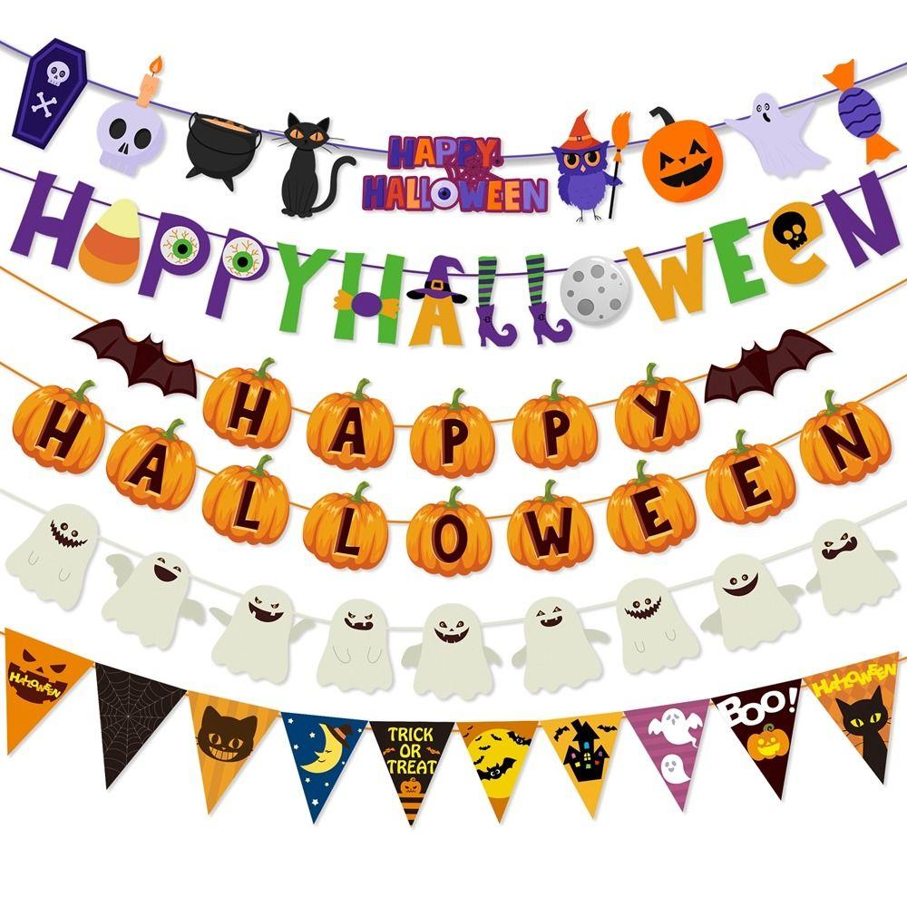 Pumpkin Halloween Birthday Flags Bat Ghost Decor Flag Funny Witch Pumpkin Pull Flags Halloween