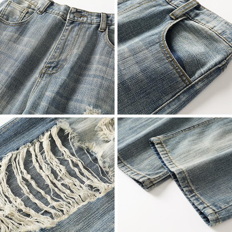 Men Ripped Jeans Men Stretchy Hole Slim Fit Hip Hop Denim Pants Casual Jeans for Men Jogging Trousers Male Oversized Cargo Pants