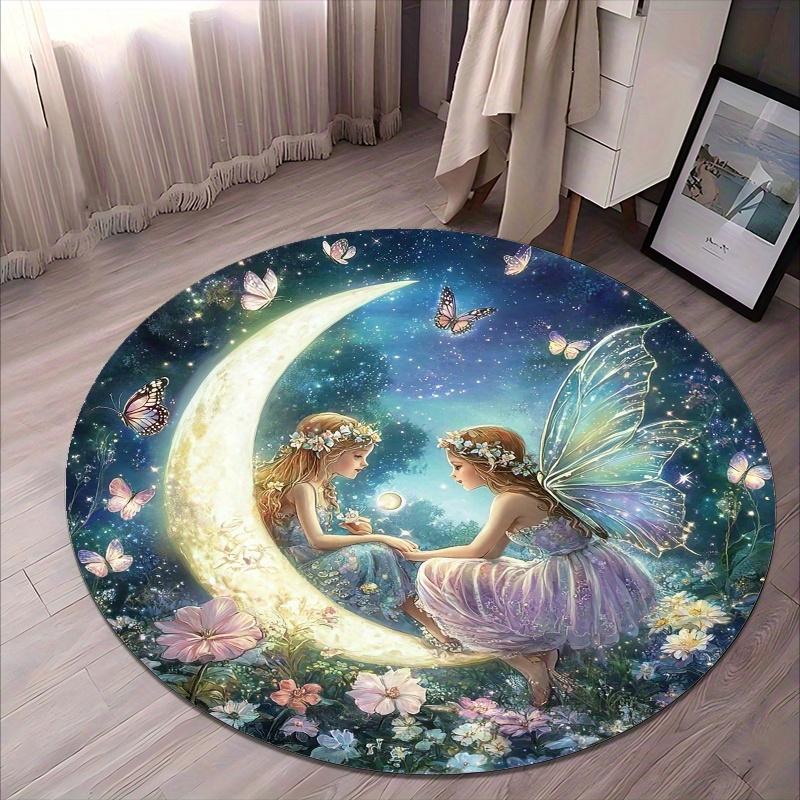 

Dreamy Fairy and Butterfly Flannel-printed round floor mats are slip-resistant Suitable for living room terrace garden carpets 60cm x 60cm