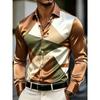Men's Pink Floral Half Contrasting Fake 3D Printed Pattern Long Sleeved Shirt with Hanging Collar Top Clothing
