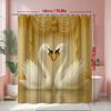 Love Swan Couple Shower Curtain Golden Palace Background Romantic Heart Shape Decor Waterproof Free Hooks Included Non-Toxic