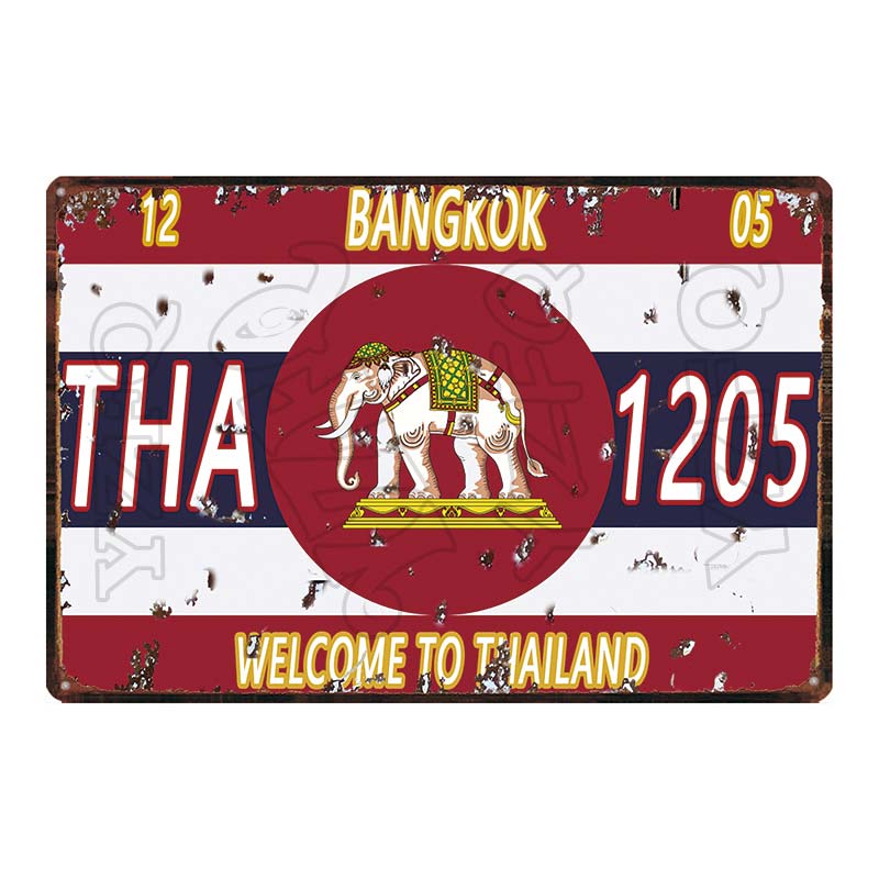Thailand Tarvel City Tin Sign Bangkok Plaque Metal Vintage Elephant  Retro Plate For Wall Poster Bar  Art Home Decor  DU-5851A