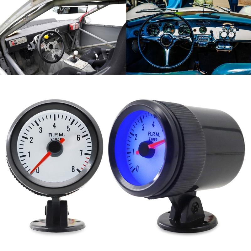Tahometru 0-8000RPM, 2 inch, 52 mm, cu inele de lumină cu LED albastru, potrivit pentru mașini și motociclete, motor pe gaz cu 1-8 cilindri