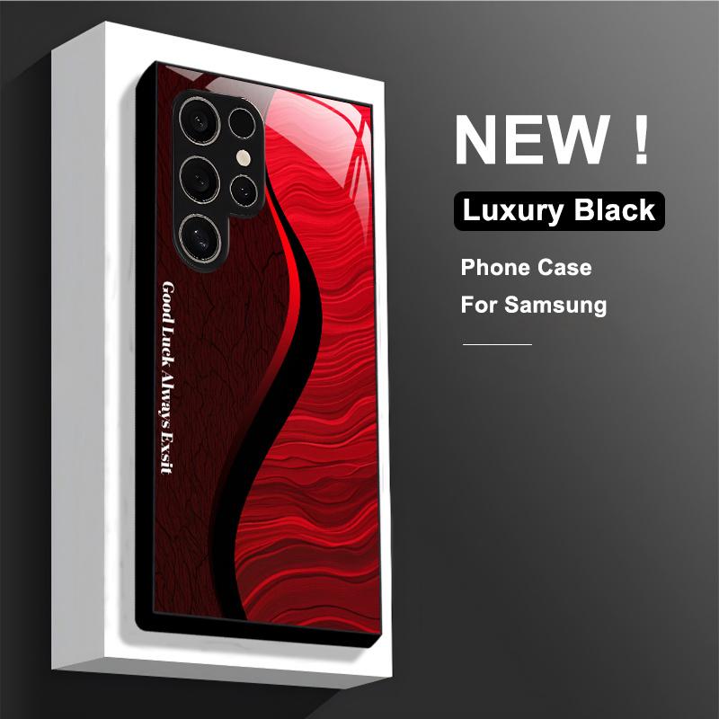 Wind red and black ripple black glass phone case suitable for Samsung Galaxy S26 S25 S24 S22 S21 S20 FE/Ultra/Plus anti drop