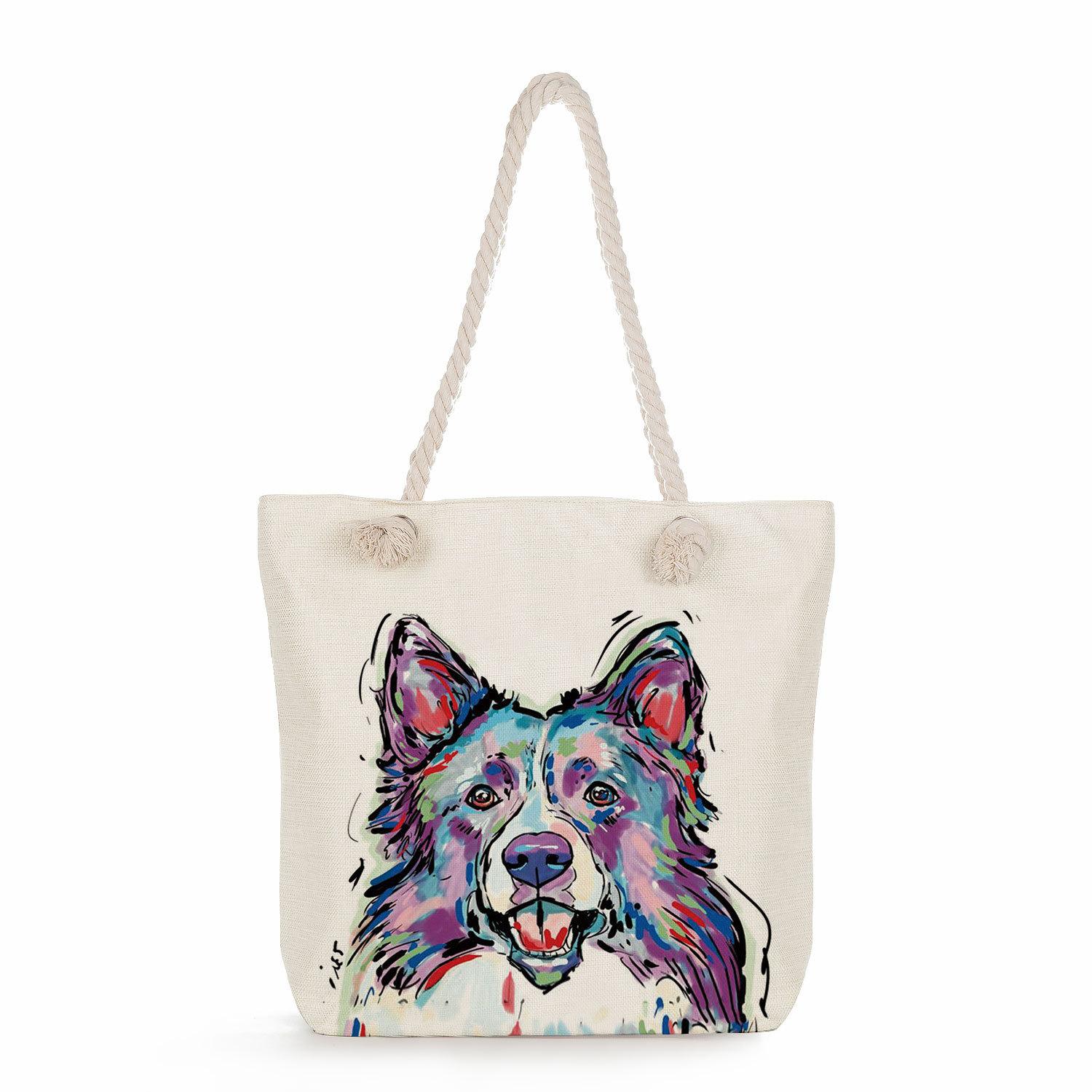 Dog print thick rope single-shoulder beach bag 7307 KTB