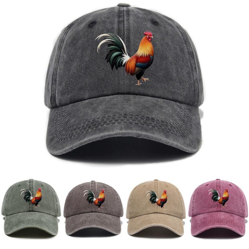 Rooster print washed distressed soft top baseball cap men and women outdoor hat