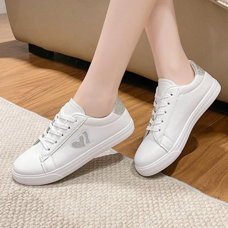 Love little white shoes spring leather flat bottom casual board shoes commuter student sports shoes women