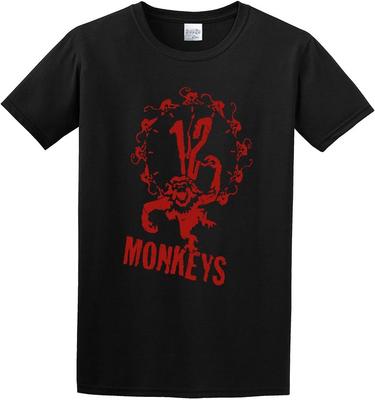 12 Monkeys Logo Printed Casual Basic Graphic Top Printed Shirt Short Sleeve Tee Mens T Shirt Black