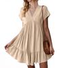 Women's Fashion Casual Slim Covered Sleeve V-Neck Pleated Ruffle Dresses