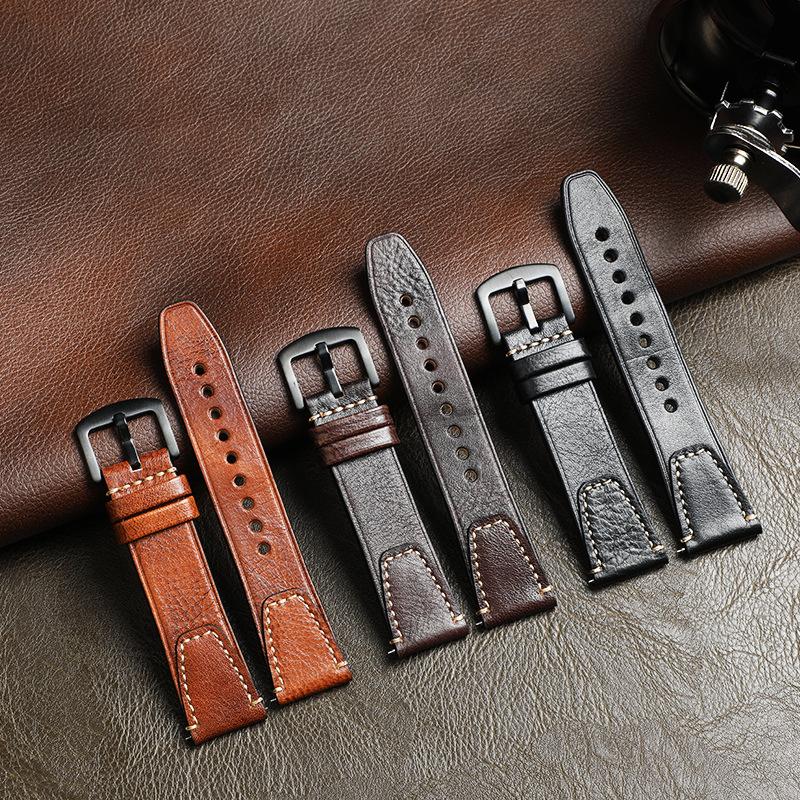 Double-sided First-layer Cowhide Genuine Leather Watch Is Suitable for Huawei Samsung Smart Strap Wristband 20mm 22mm Bracelet