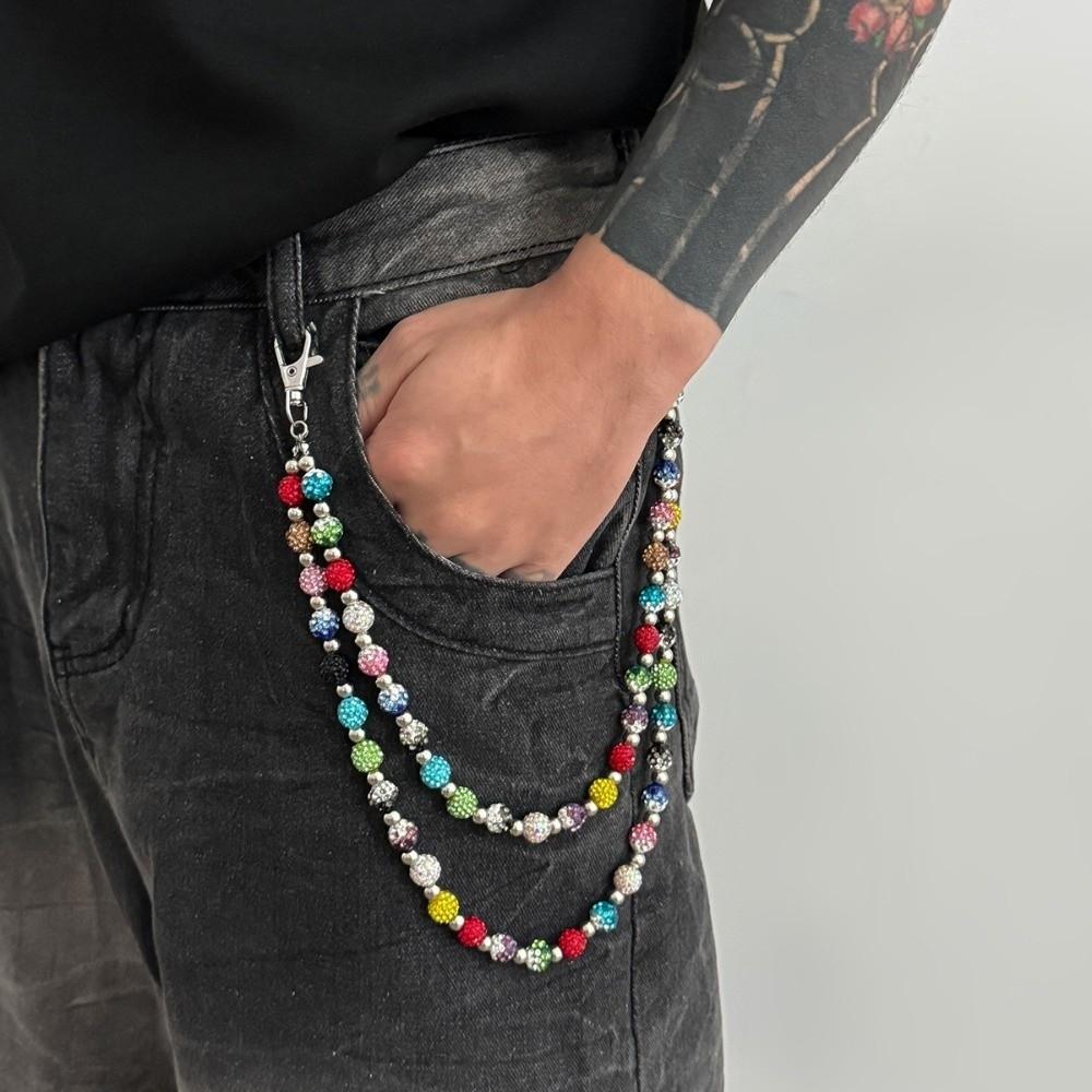 Beaded Design Waist Chain Belt Colorful Rhinestone Jeans Pants Chain Bag Pants Chain For Men Gift