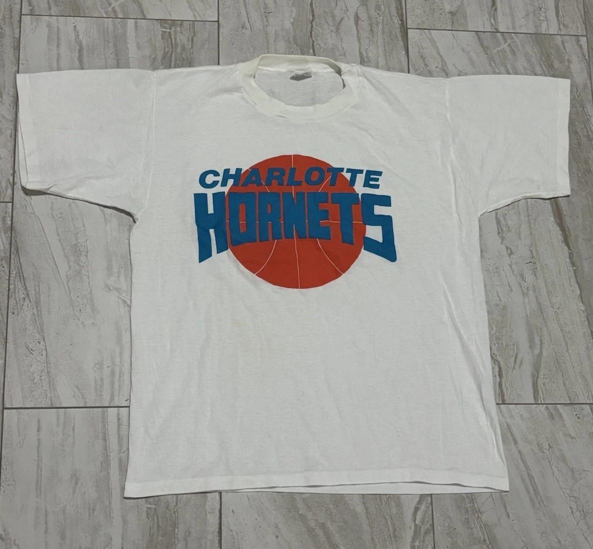 Vintage Charlotte Hornets T Shirt Men s Size Large White NBA Single Stitch USA 3XL