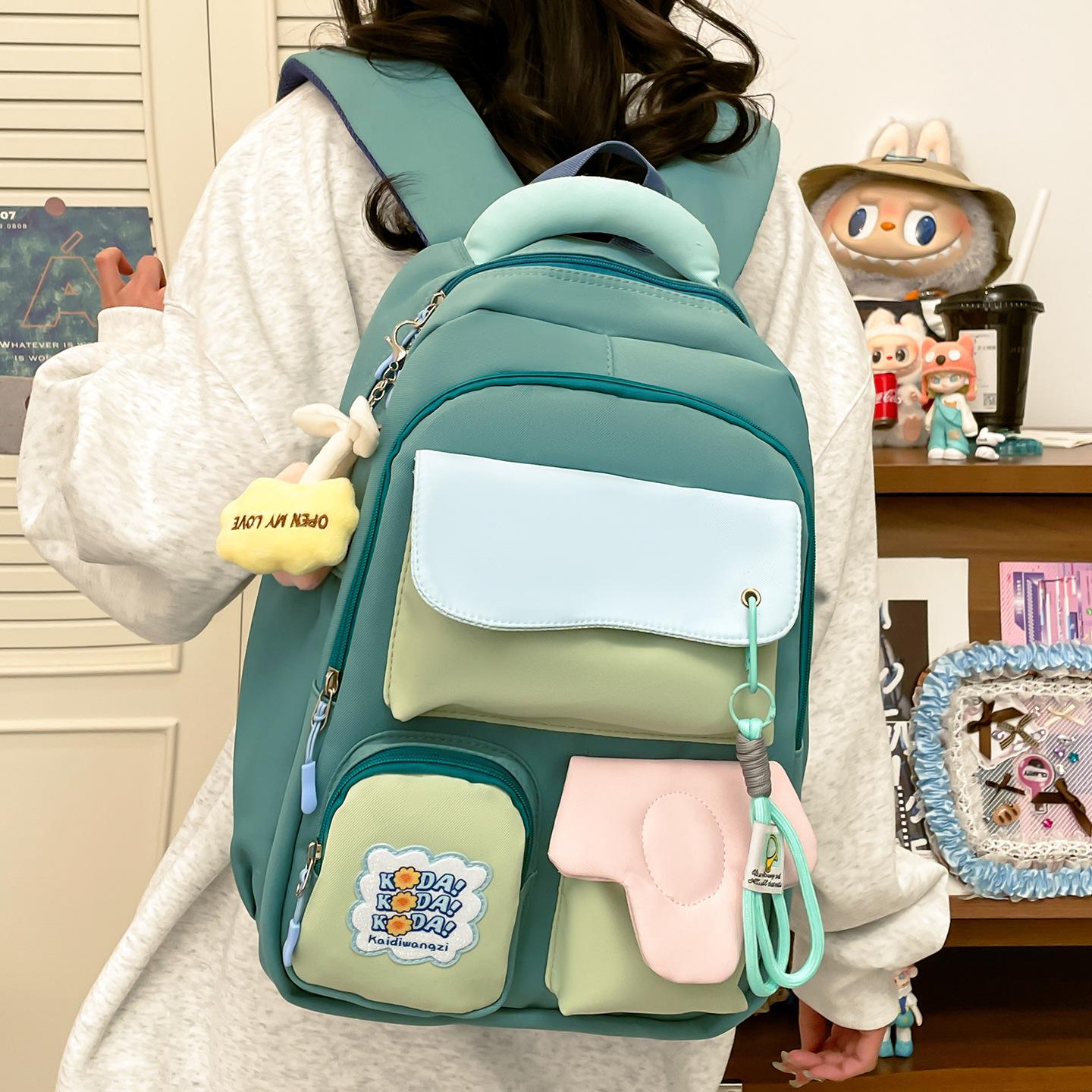 

Backpack Junior high school student high-value schoolbag fashionable primary school girl backpack, student schoolbag темно-зелений колір