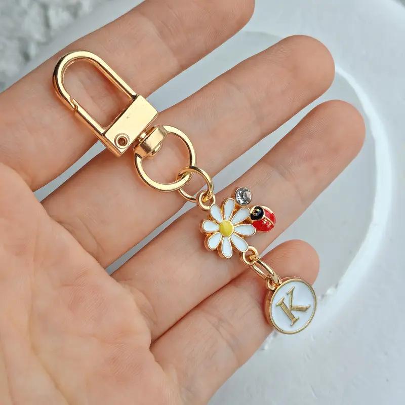 Ladybug A-Z Alphabet Pendants Keyring Initials 26 Letters Keychains Handbag Ornaments Diy Girls Kids Jewelry Gifts