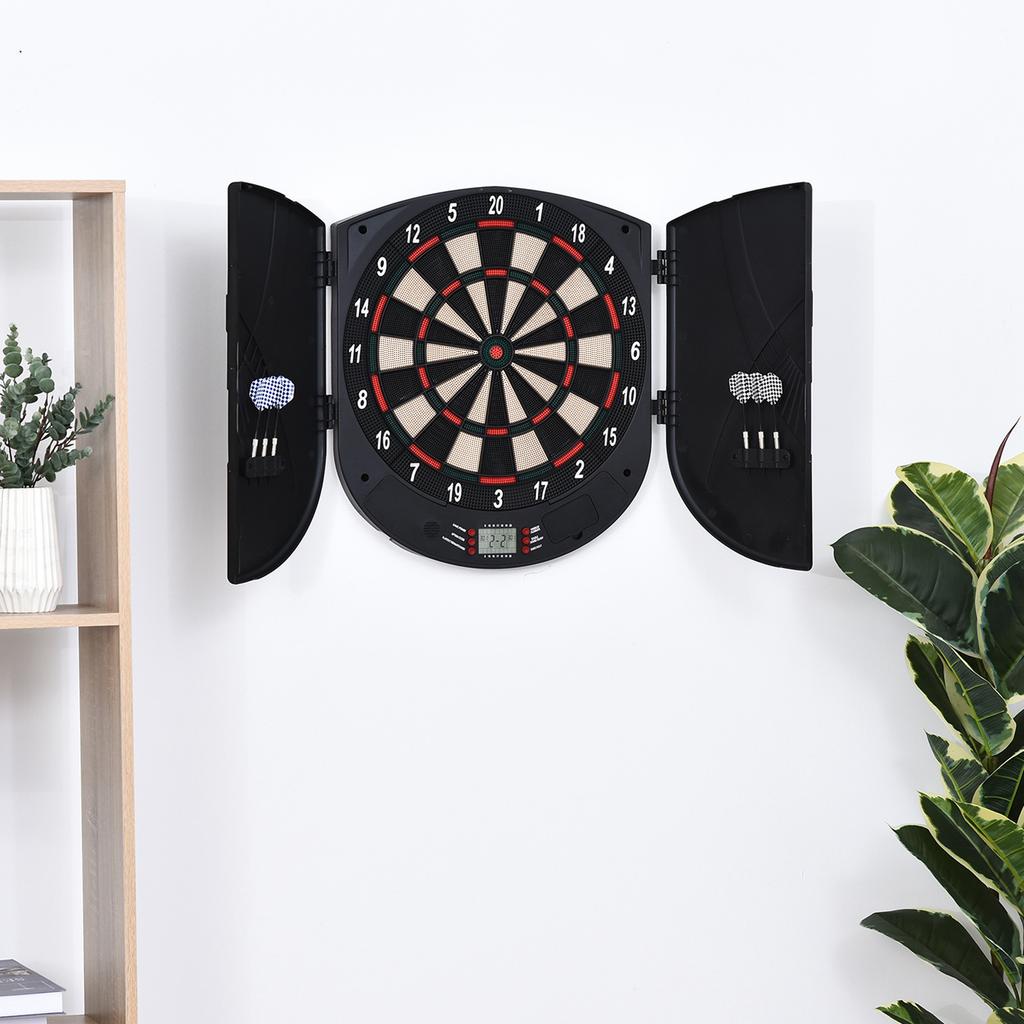 Electronic Dartboard with Cover, 26 Games, up to 8 Players, LCD Display, Speaker, Black
