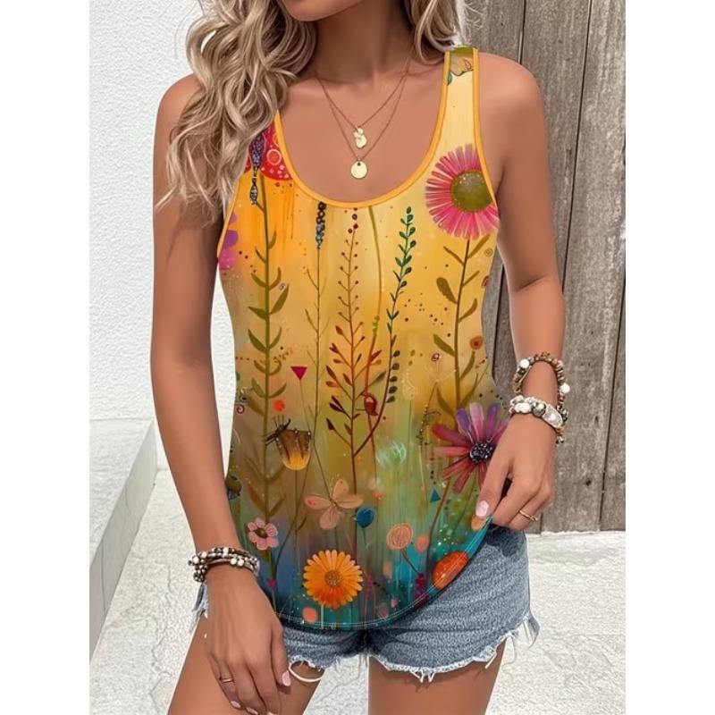 Summer Plus Size Sleeveless Camisole Vest Women 3D Printed O Neck Casual Self Simple Vest Tops