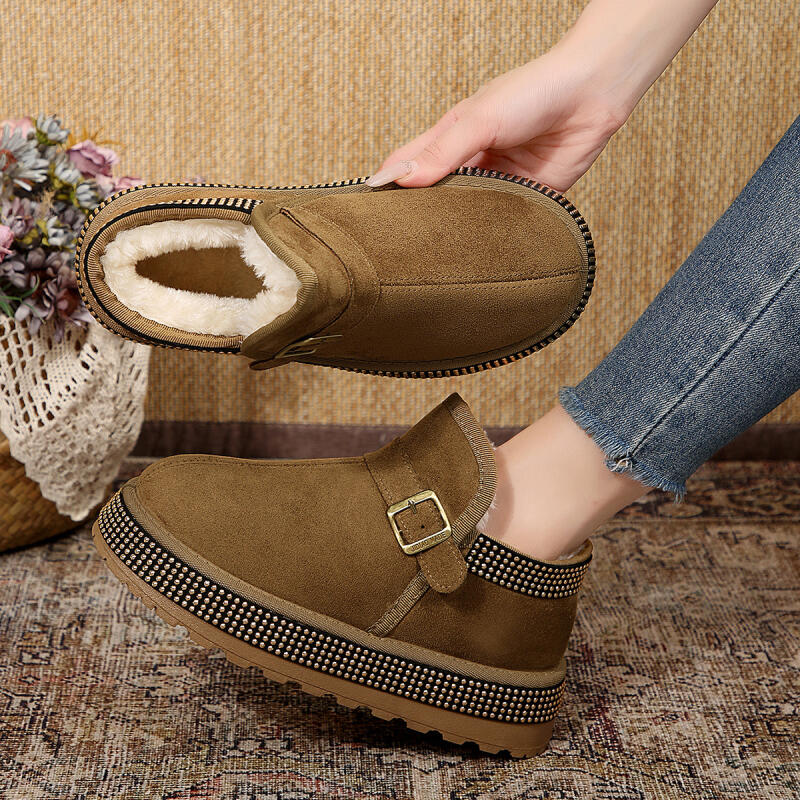 Fashion Designer Metal Buckle Furry Snow Boots Women Soft Thick Bottom Ankle Boots For Woman 2025 Winter Warm Short Plush Fluffy Shoes