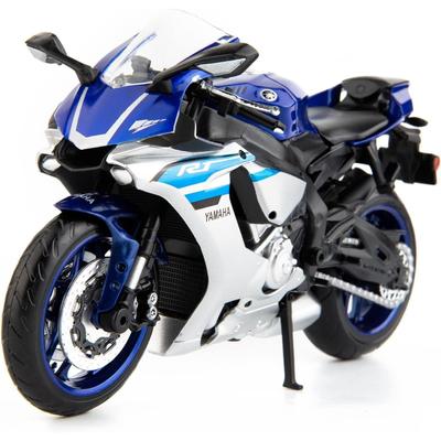 Motocicleta Yamaha YZF-R1 1/12, Réplica de Motocicleta de Colecionador com Suporte de Exibição e Chaveiro de Capacete, Motocicletas de Brinquedo para Meninos de 3 a 9 Anos Azul