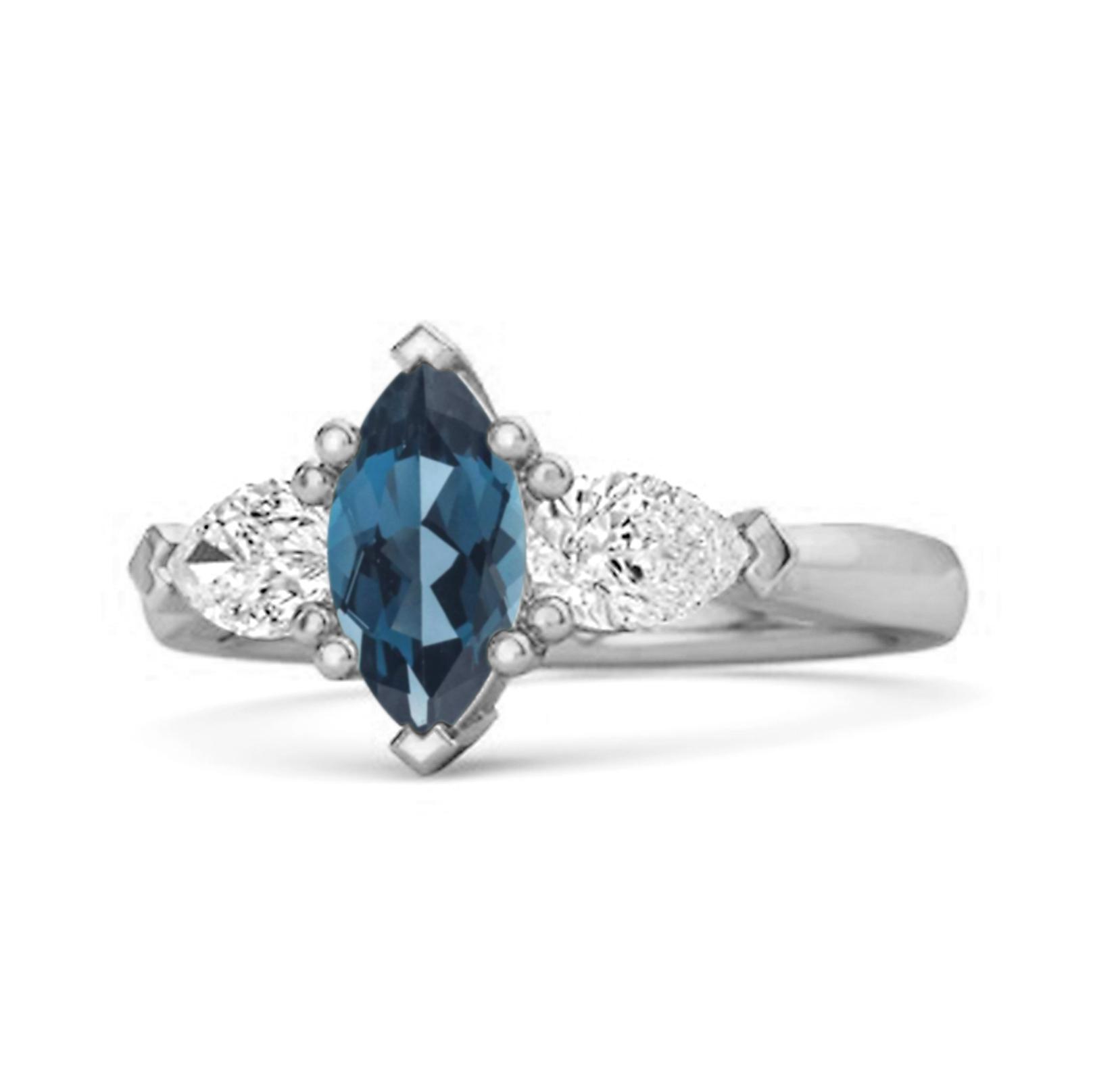 London Blue Topaz Trio Stone Tapered Ring - 925 Sterling Silver 12