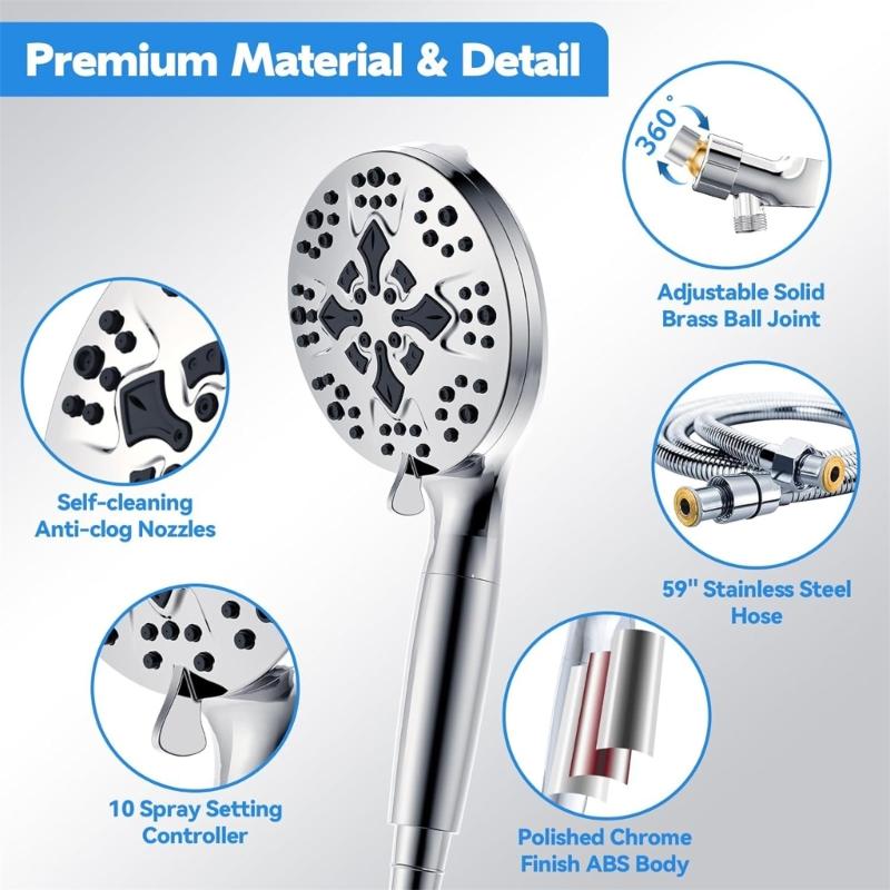 Upgraded Powerful Shower Head with 10 Spray Choice Adjustment Shower Head Multifunctional Shower Head for Bathroom