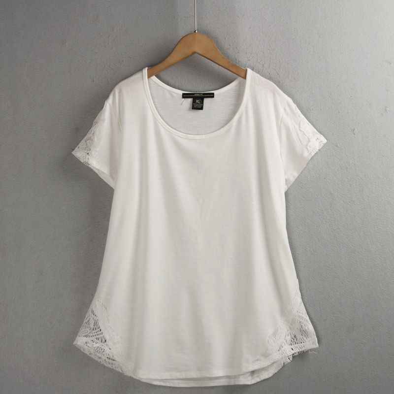 

Женская футболка с круглым вырезом, большого размера, минималистичная, на все случаи жизни, кружево White S