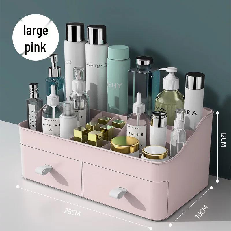 

Desktop Makeup and Skincare Organizer with Lipstick and Drawer Compartments