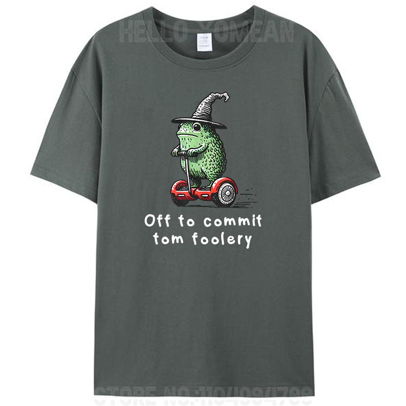 Off To Commit Tom Foolery Frog Whimsical Frog Wizard Meme Women Men's 100% Cotton T-Shirt Graphic Tee Shirts Tops Novelty Gifts